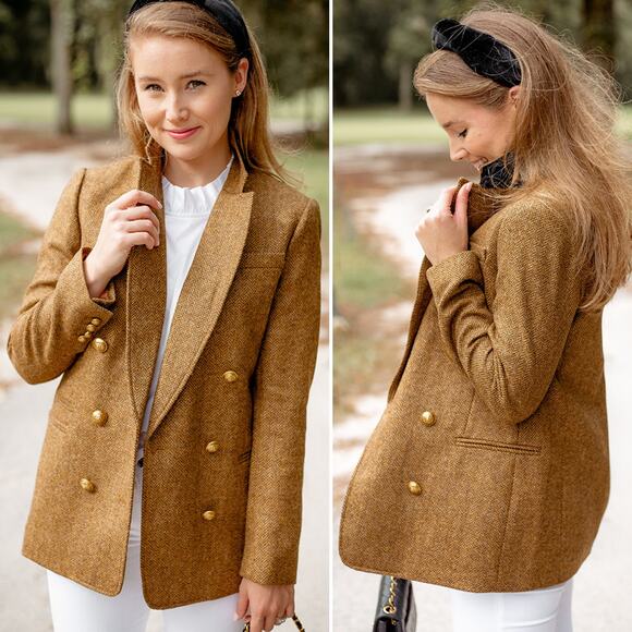 J. Crew Jackets & Blazers - J.Crew Bristol Double Breasted Wool Herringbone Blazer Jacket Brown Size 00